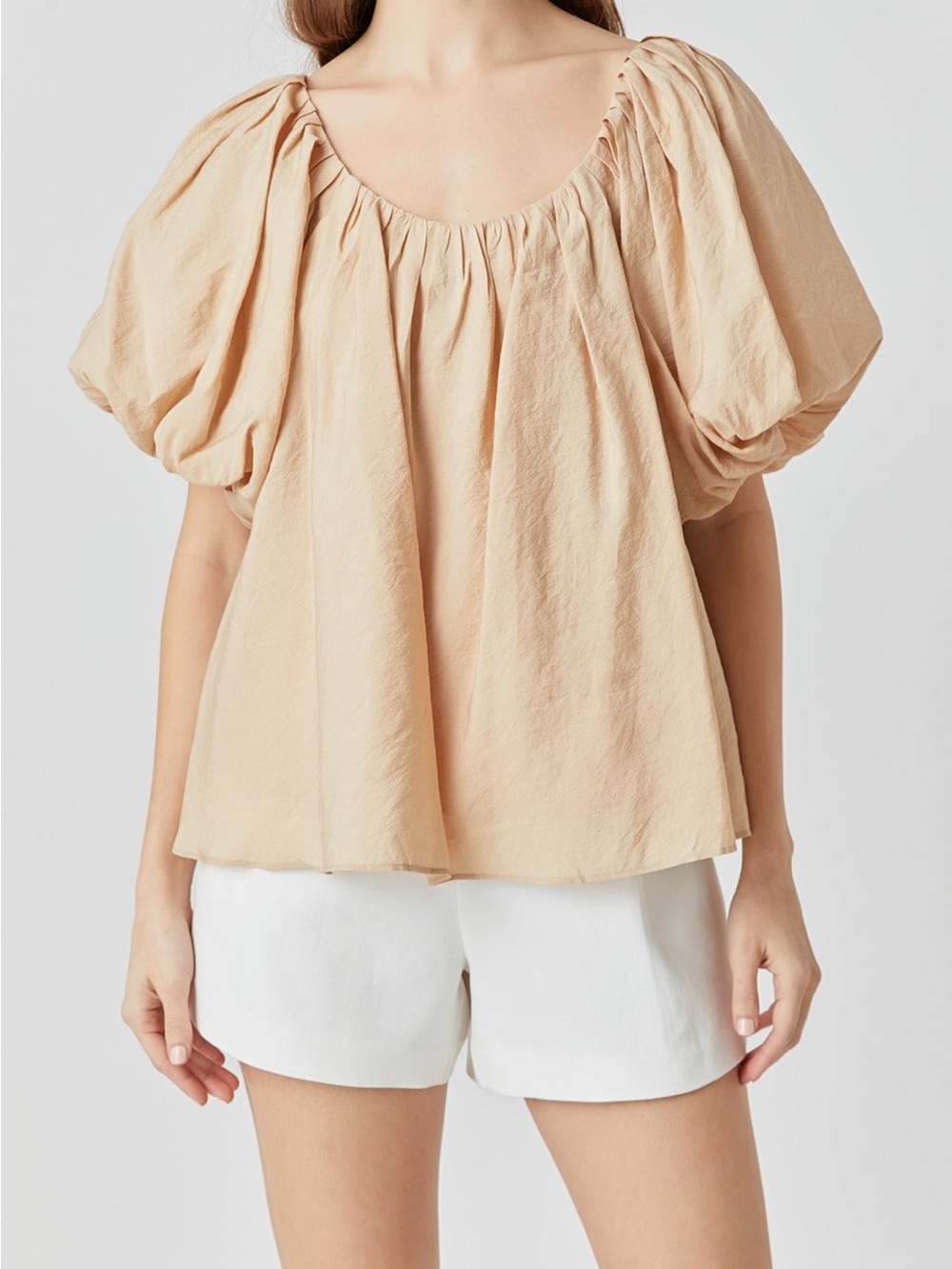 Endless Rose Puff-Sleeve Smocked-Neck Blouse